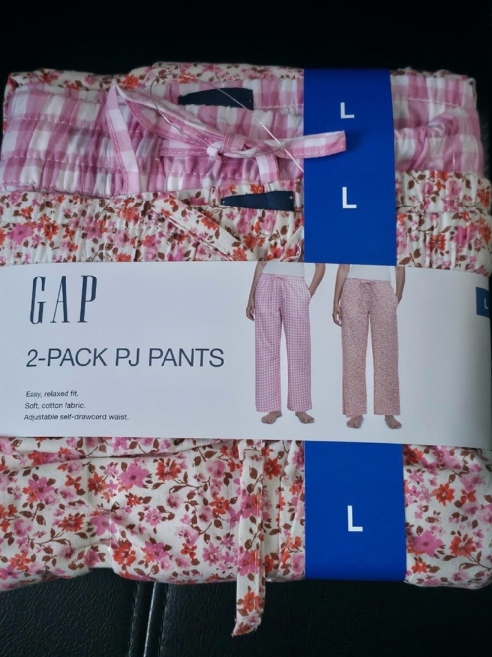 GAP Women's 2-Pack Cotton PJ Pants - Pink Floral & Pink Gingham Size Large (L)